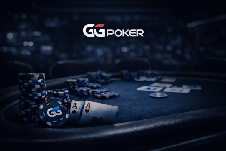 GGPoker review hero image with poker table with chips and cards