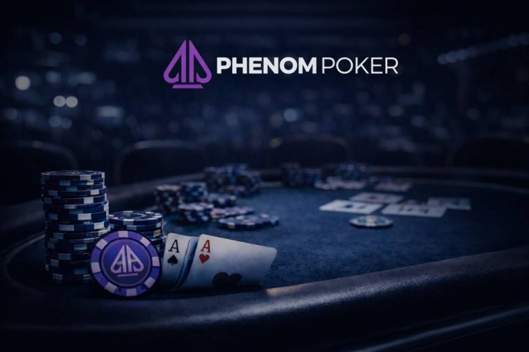 Phenom Poker review hero image with poker chips and casino table