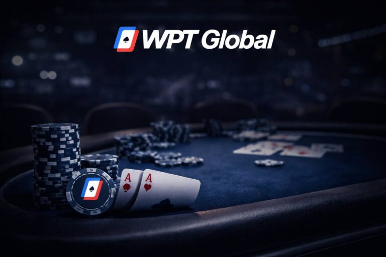 WPT Global review hero image with poker chips and casino table