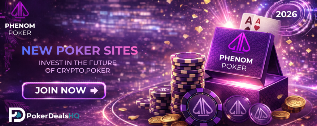 screenshot showing overlapping text, a crypto poker banner, and a blue on-screen keyboard.