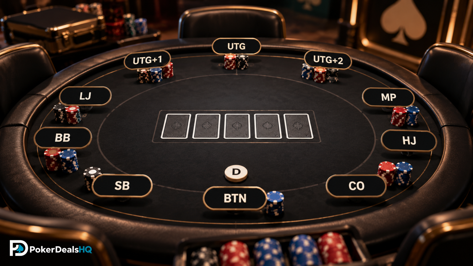 Poker table showing positions from UTG to button